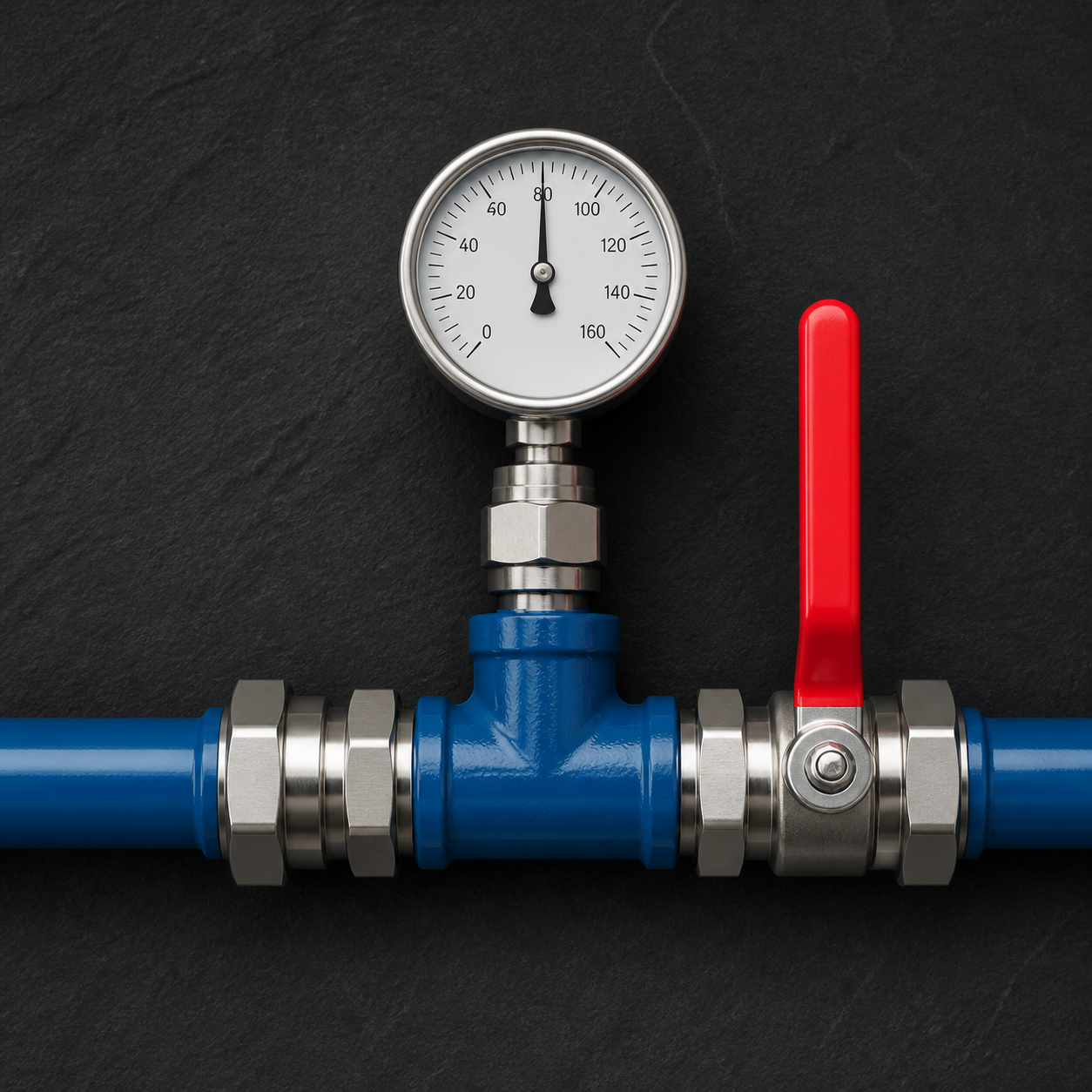 Pressure gauge and blue plumbing valve concept